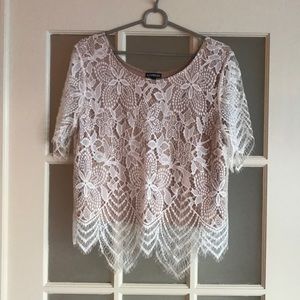 White and beige lace top